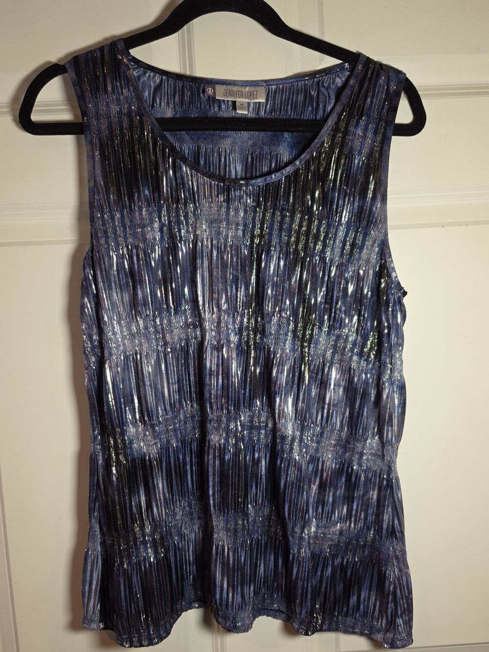 Jennifer Lopez Blue Purple Shimmer Pleated Sleeveless Top M